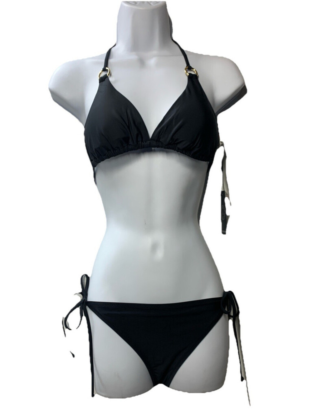 RELLECIGA Women's Triangle Bikini Set Black Small 2 Piece Swimwear Drawstring